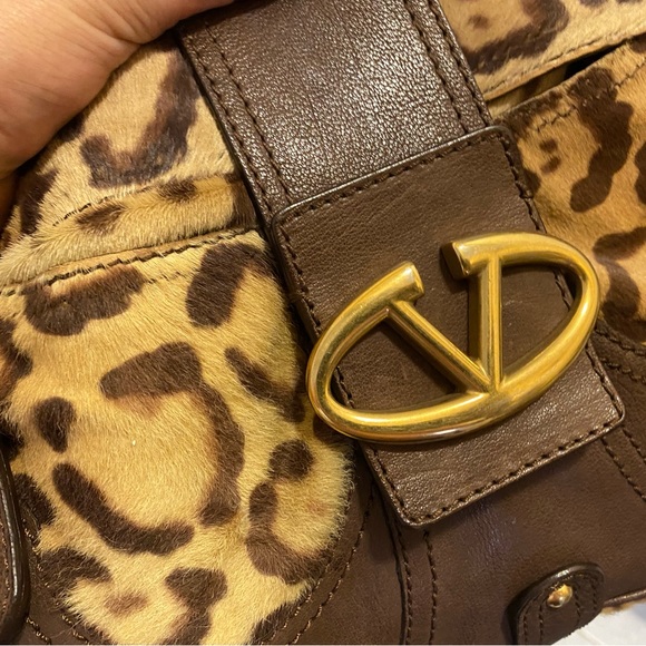 VALENTINO GARAVANI Handbag Cheetah Horse Hair Satchel Leather - Picture 2 of 13